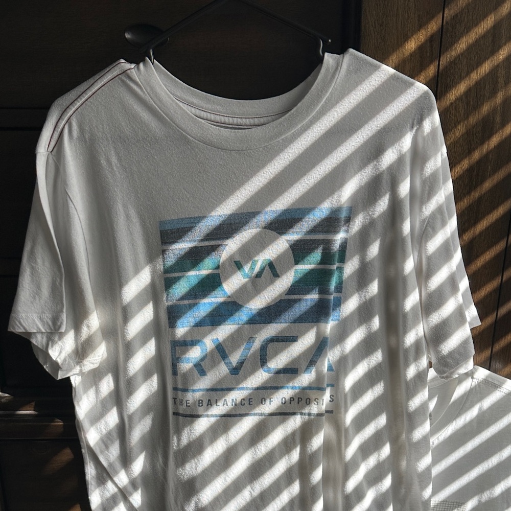 RVCA White and Blue Striped Graphic Tee